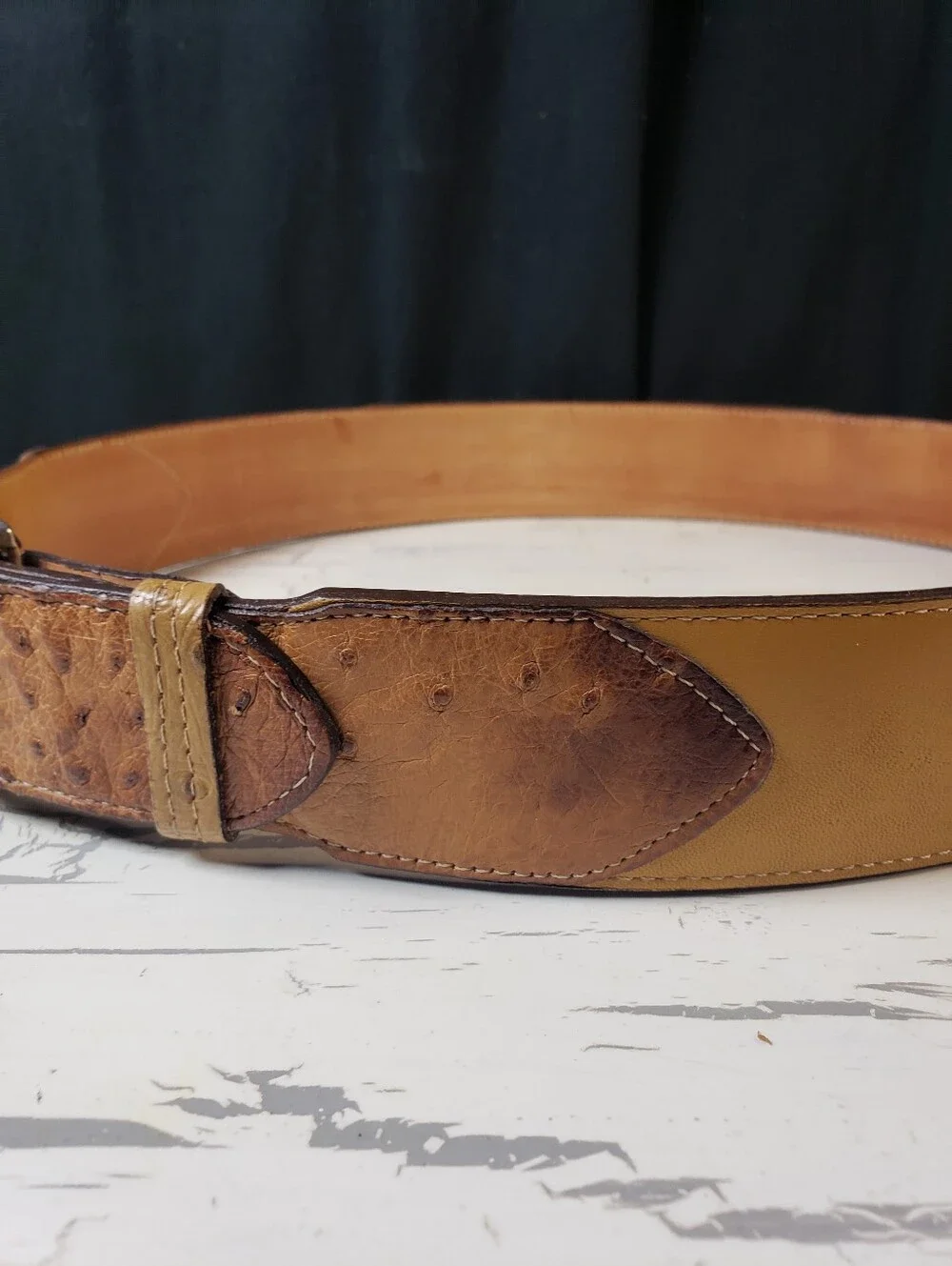 Justin Ostrich & Calfskin Leather Belt in Mustard Tan - Men's or Women's size 36